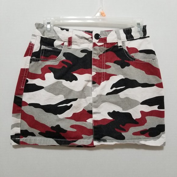 Forever 21 skirt Small army camo print denim jean mini 100% cotton - Picture 1 of 12